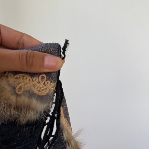 Vintage Italian Denim Corset Top with Fur Trim & Lace-Up Back (M) - Picture 11 of 11